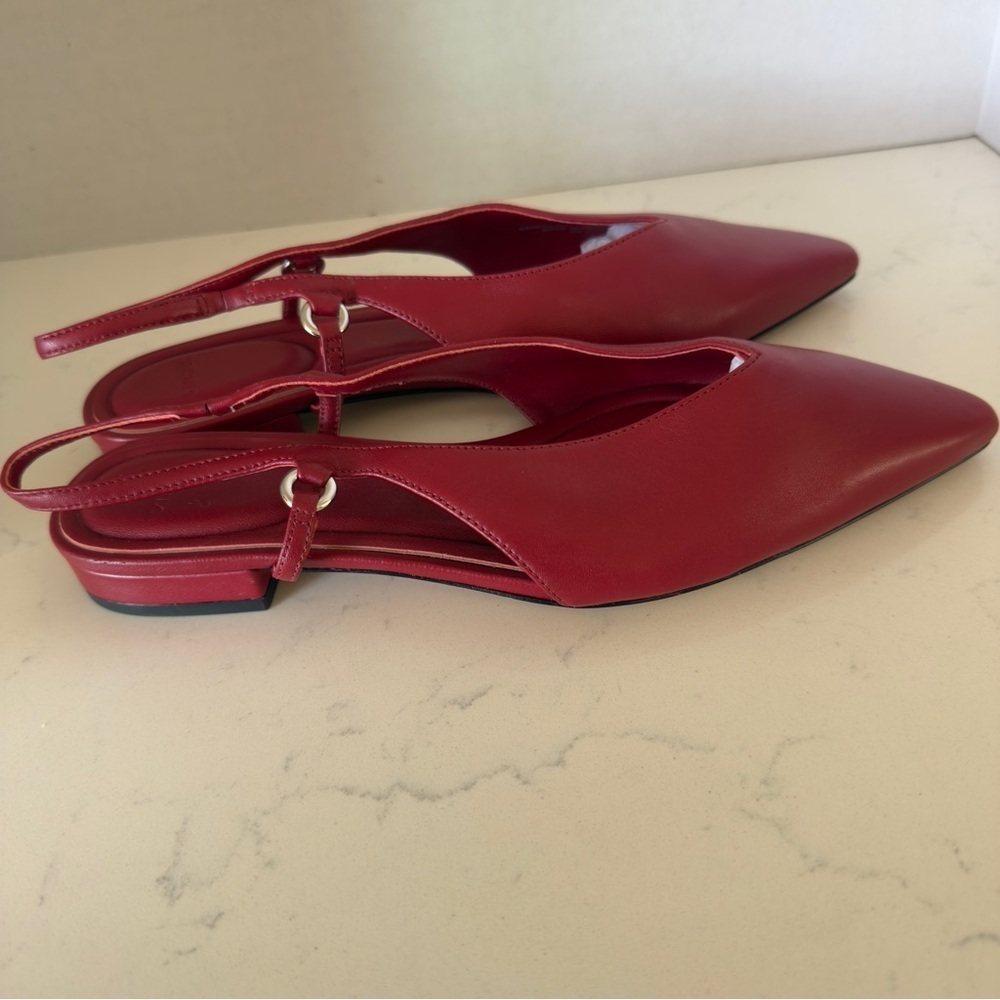 Vince Ines Flats Red Leather Slingback Pointed Toe | Women’s Size 6 | NWOB - Picture 3 of 4